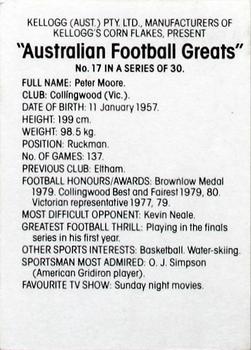 1981 Kellogg's Australian Football Greats #17 Peter Moore Back